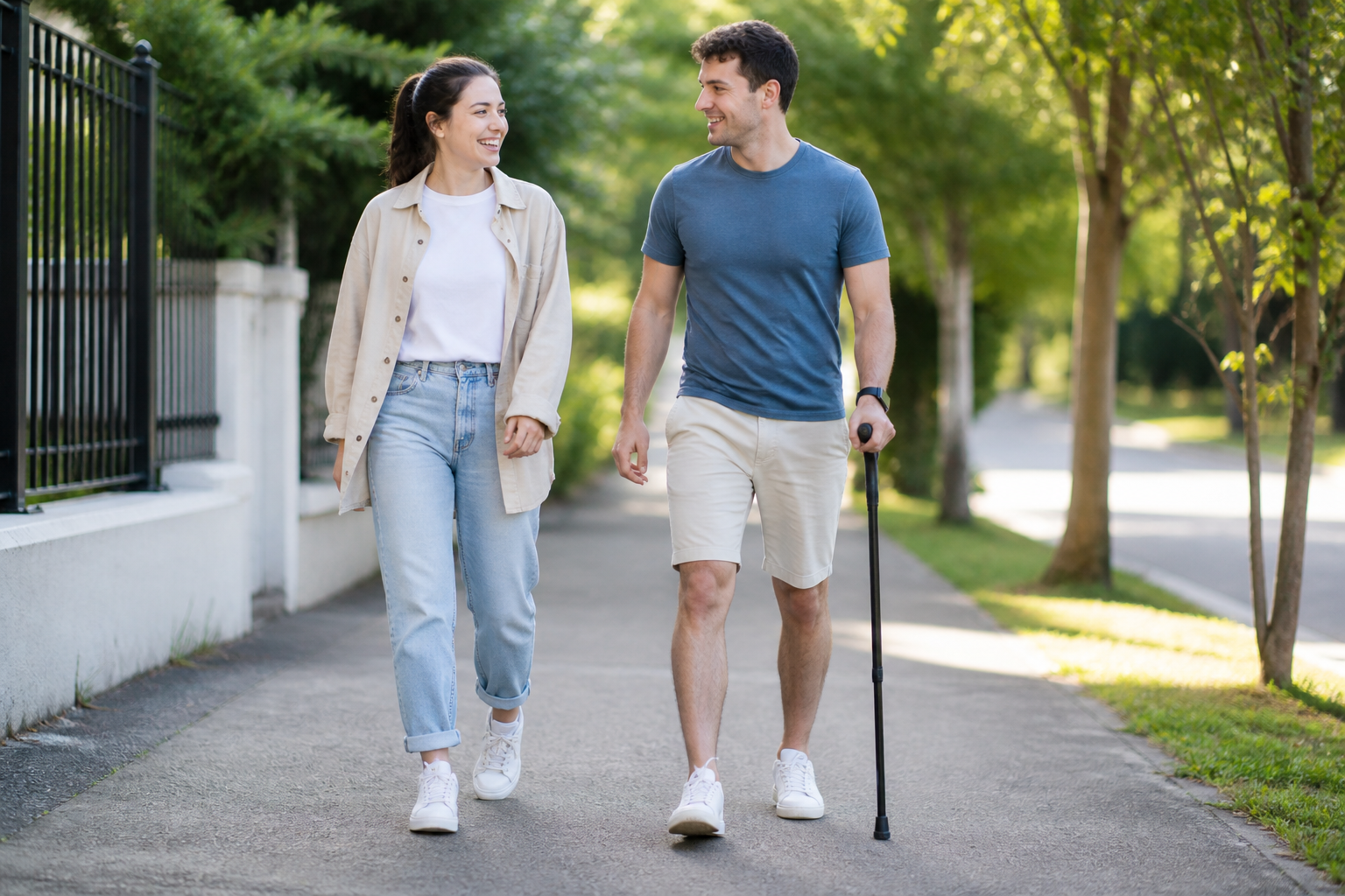 Happy stroll in the park during recovery